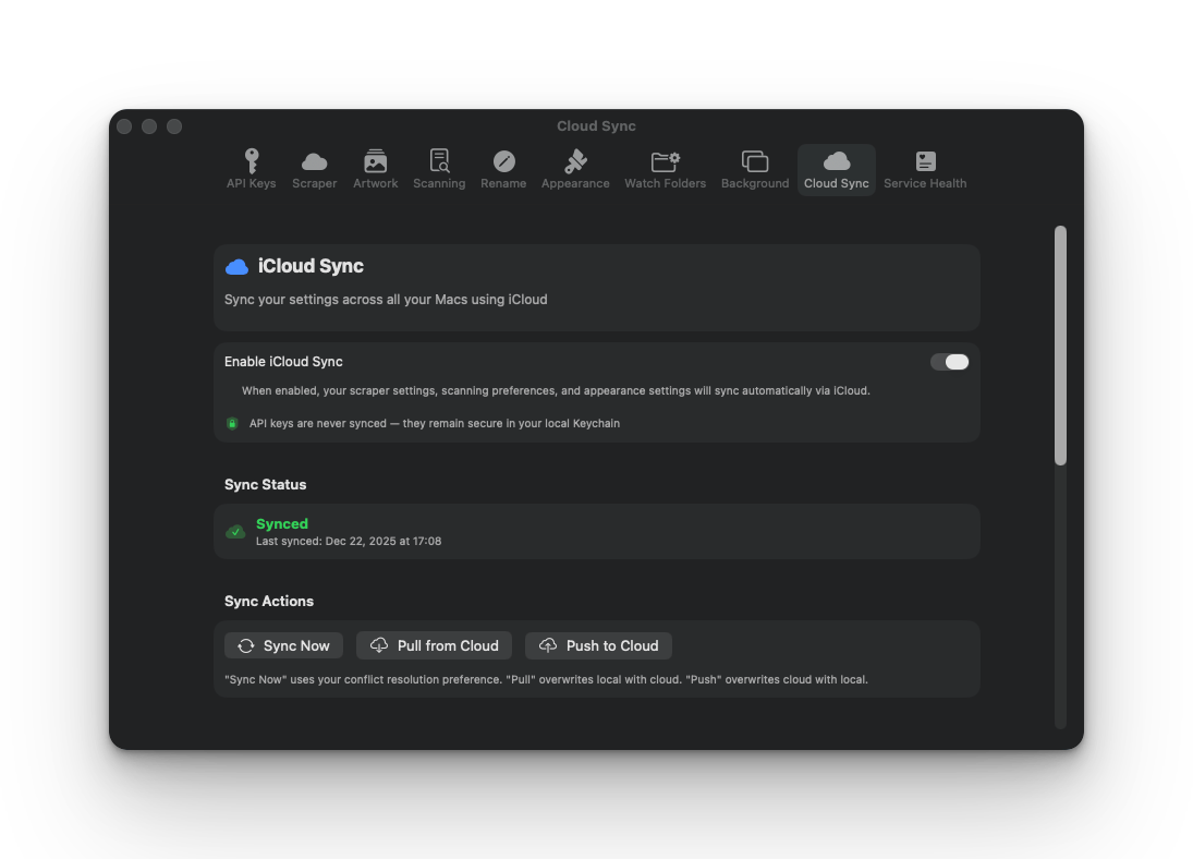 iCloud Sync Settings